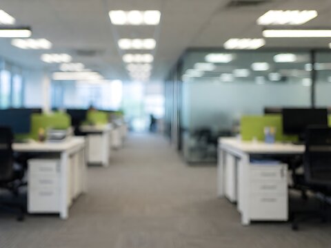 Blurred empty open space office. Abstract light bokeh at office interior background