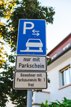 German Parking Sign with Resident Permit Information