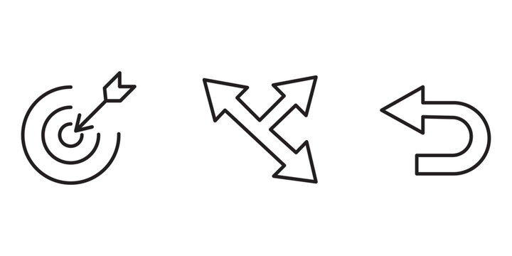 Business navigation arrow icon set including target split path and return symbols vector illustration