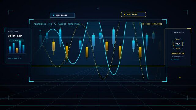 Futuristic Financial HUD Market Analytics Trading Chart Animation