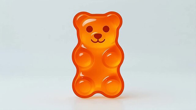 Orange gummy bear standing on white background