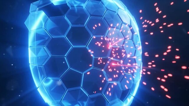 Motion Graphics Video of Cloud Security Firewall and Holographic Data Shield Deflecting Cyber Threats on Dark Background