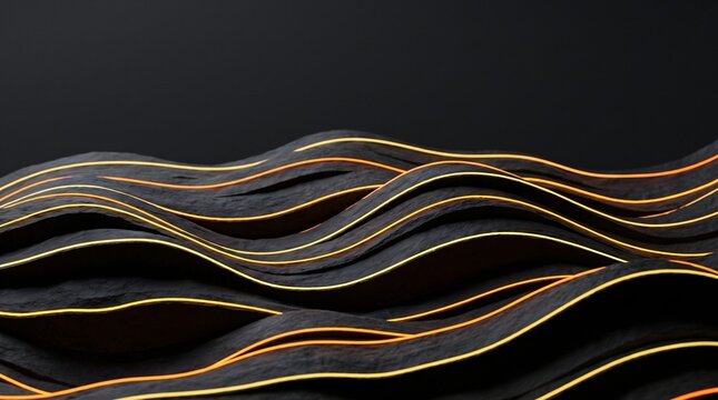 Subterranean seismic radar fault line frequency wave contour background, vertical mobile macro perspective glowing amber orange ridges over dark anthracite stone for earthquake hazard monitoring