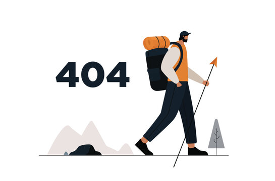 404 Error Page with Hiker and Backpack Illustration