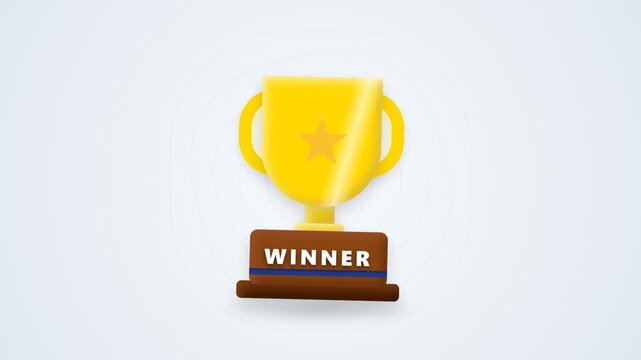 A 3D rendered golden trophy cup with a star icon on a light background.