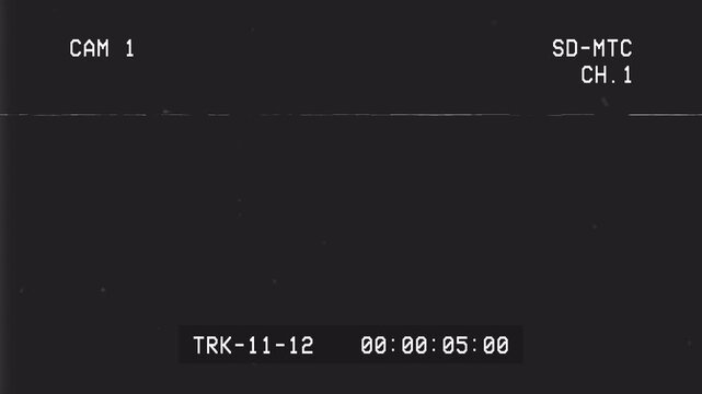 VHS camera overlay featuring analog artifacts, timecode display, and camera specifications text box. 4K animation with alpha channel.