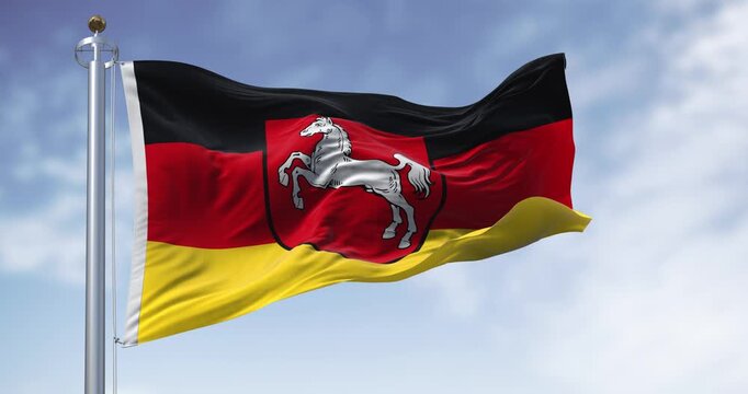 Close-up of Lower Saxony state flag waving