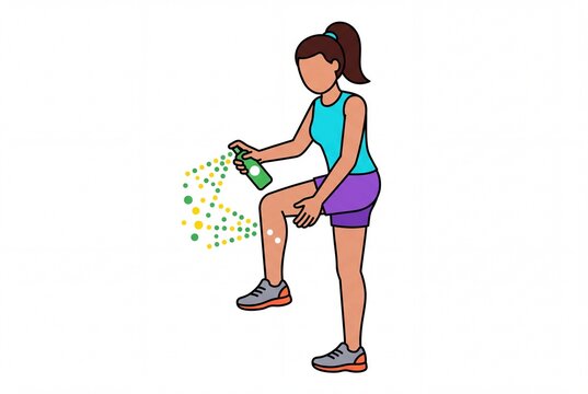 A young woman using an insect repellent spray on her legs outdoors to protect against bug bites