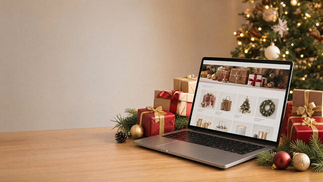 Christmas Gifts Shopping Online on Laptop