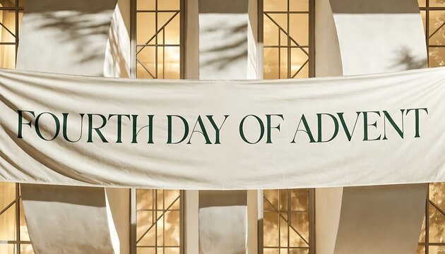 Sunlight streaming through windows onto a banner reading Fourth Day of Advent christmas holiday