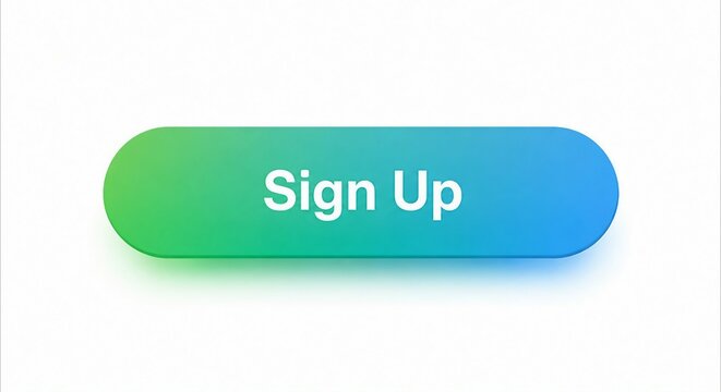 Modern rounded sign up button with gradient green to blue color effect
