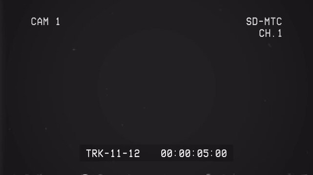 camera overlay with recording frame with analog noise and timecode display. 4K animation with alpha channel