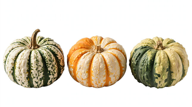 Isolated Bicolor Pumpkins on White Background Studio Shot