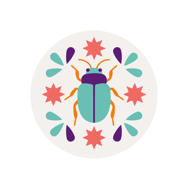Stylized beetle with star and splash elements