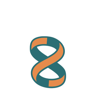 Stylized number 8 with teal and orange ribbon
