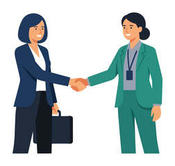 Fototapeta premium Two Business Women Shaking Hands Flat Vector Illustration.