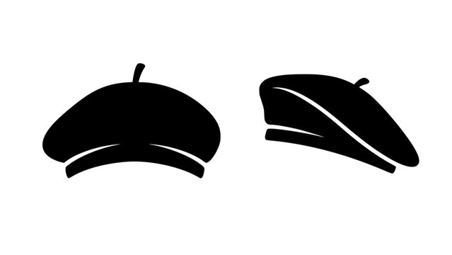 Black beret hat vector illustration in two different views