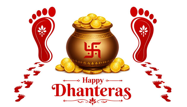 illustration of Gold coin in pot for Dhanteras celebration