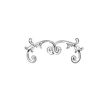 Vintage Ornamental Flourish with Curved Leaves, Hand Drawn Decorative Scroll Vector Divider in Elegant Classic Style