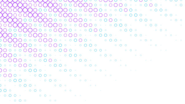 Abstract digital background, with a corner, gradient of purple, and cyan geometric, circles on a, black background, pixelated texture