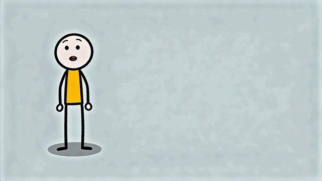 Yellow stick figure standing on gray base over white background