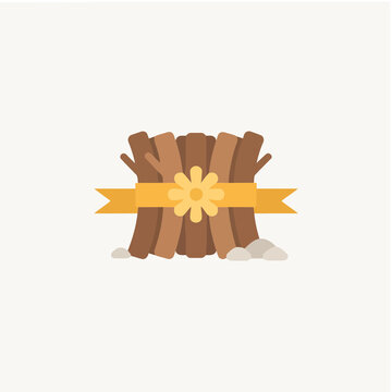 Bundle of sticks with ribbon and flower