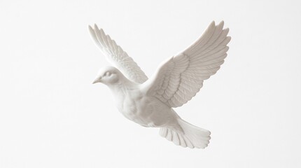 Obraz premium Elegant white porcelain dove sculpture in flight against a clean white background symbolizing peace and purity