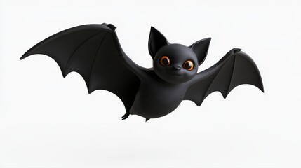 Fototapeta premium Flying bat, rounded wings and cute expression, isolated Halloween icon, 3D render illustration. 