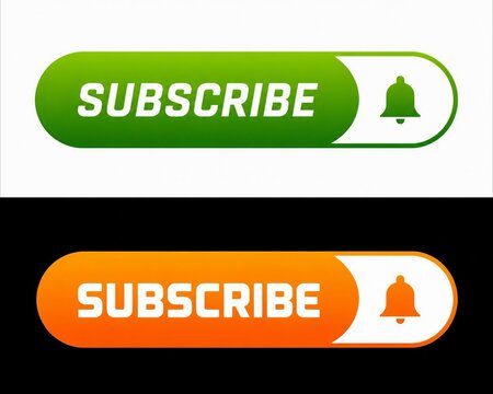Modern subscribe notification button with bell icon in green and orange gradient styles