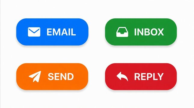 Flat colorful email inbox send reply button icons set