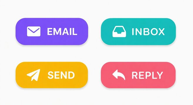 Flat colorful email inbox send reply button icons set