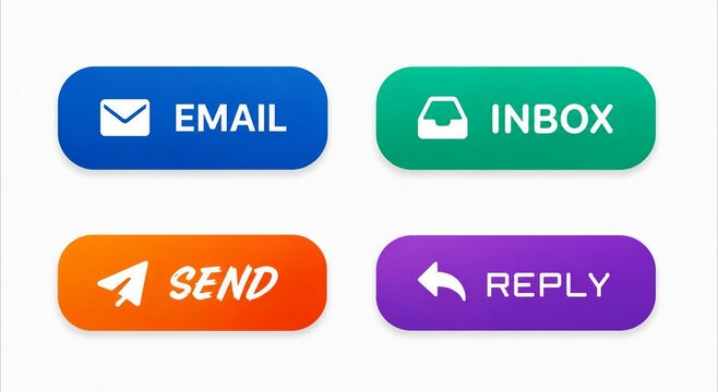 Flat colorful email inbox send reply button icons set