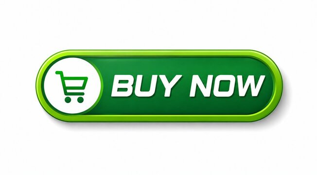 Green buy now shopping button with cart icon