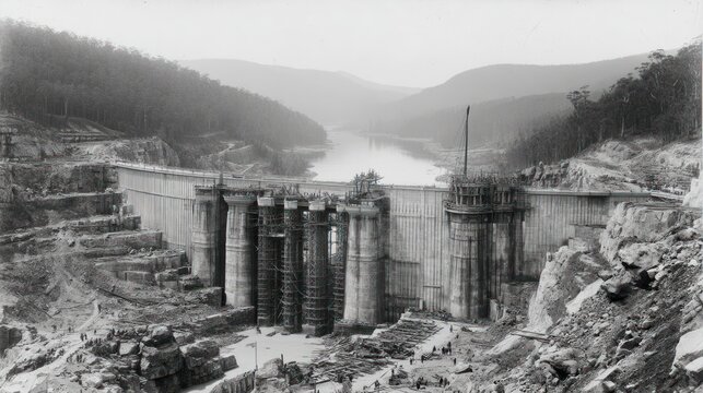Historic photo of Warragamba Dam construction
