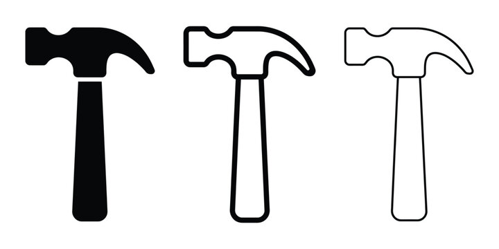 Claw hammer icon silhouette vector outline and line art