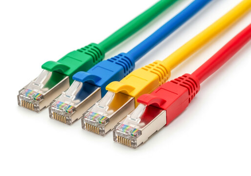 Four colorful ethernet network cables in a row
