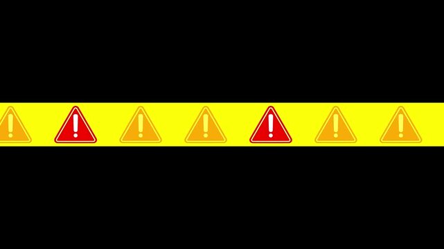 Danger Tape Warning Overlay Loop - Yellow Black Caution Stripes on green screen background. 4K