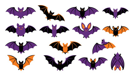 Obraz premium Colorful bats flying in a dark night sky