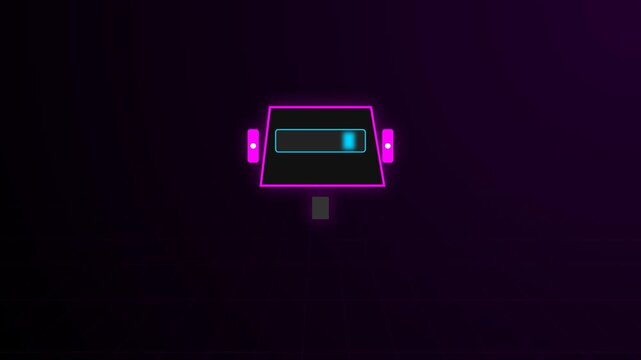 Robot neon head outline in dark futuristic grid