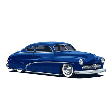 Blue Vintage Hot Rod Car Isolated on Transparent Background