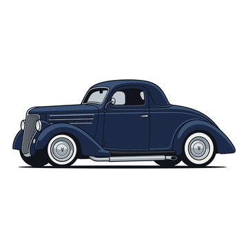 Classic Blue Hot Rod Coupe Car Isolated on Transparent Background