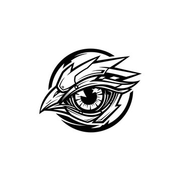 Eagle eye symbol, black and white logo, detailed illustration