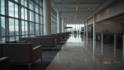 Obraz premium Generative AI depicts a modern airport lounge with spacious design