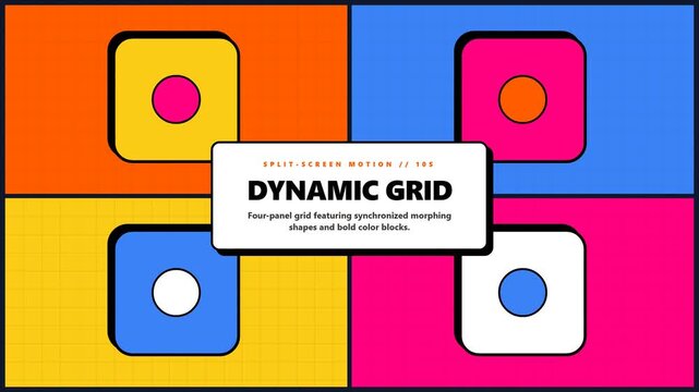 Dynamic Four-Panel Geometric Animation with Morphing Shapes and Vibrant Colors