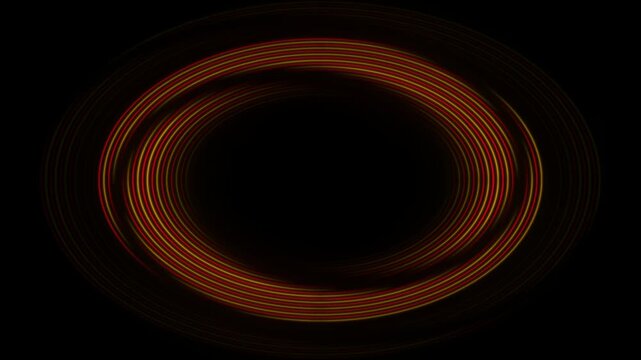 Black abstract elliptical rings with orange and red lines. Minimal concentric line pattern with subtle glow motion design. Seamless loop. Video animation Ultra HD 4K 3840x2160