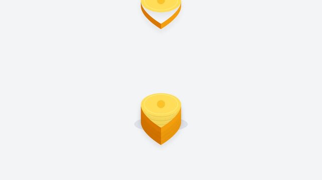 Minimalist 3D animation of a yellow map pin icon expanding on white background