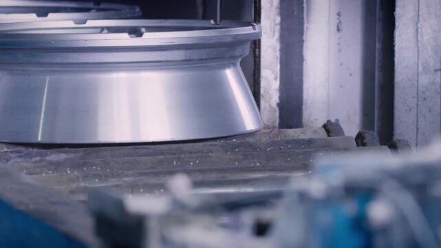 Close up view of stacked white plastic tray lids with repeating circular rims inside dim blue industrial chamber showing glossy edges and dark interior shadows