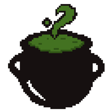Pixel Art Witch Cauldron with Green Potion.