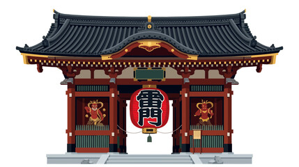 Obraz premium Japanese temple gate with red lantern and guardians, isolated