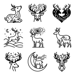 Obraz premium Celestial Deer Illustrations: Cosmic, Geometric, and Nature-Inspired Designs